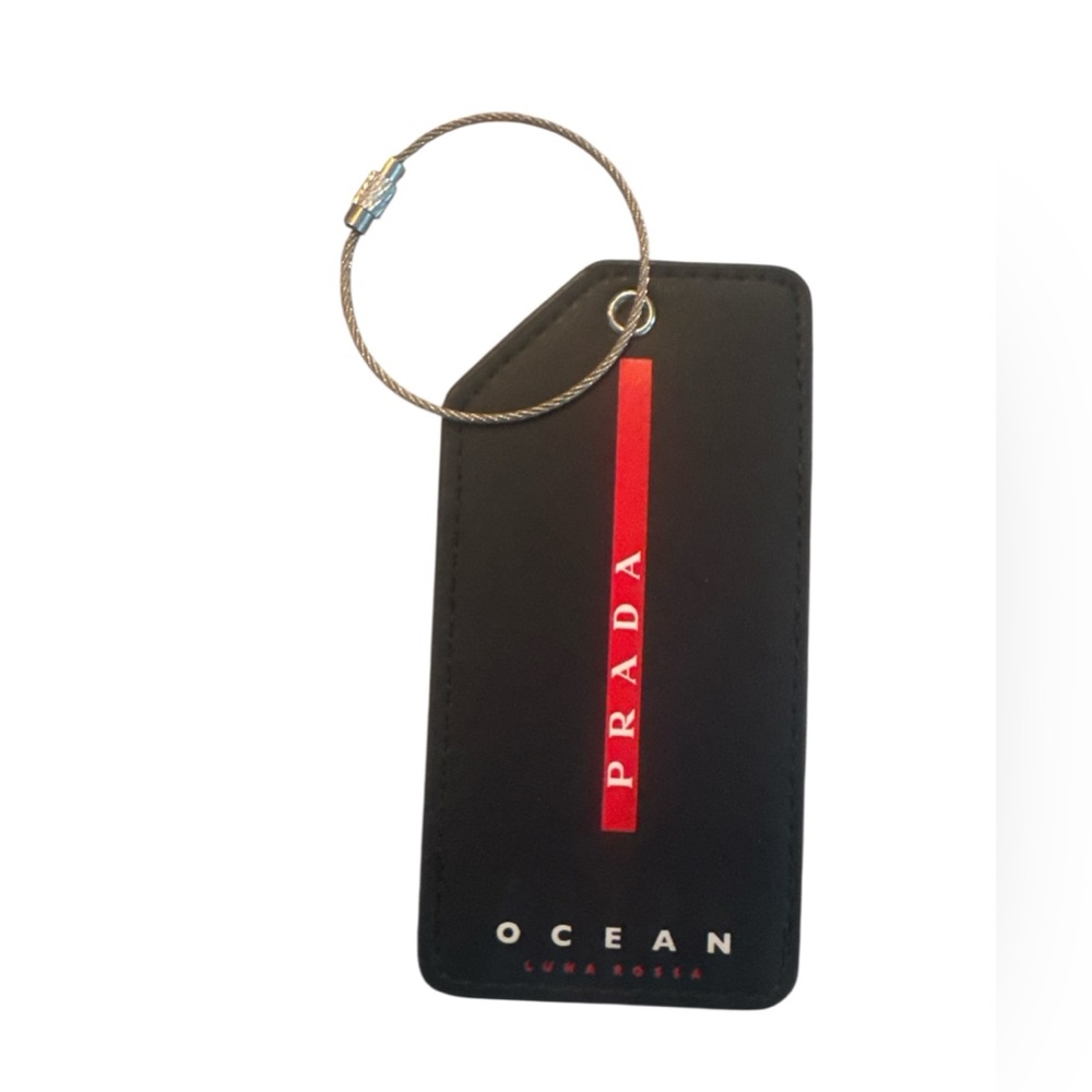 PRADA Beauty Faux Leather Luggage Tag ID Plate Black/Red & Storage Bag
